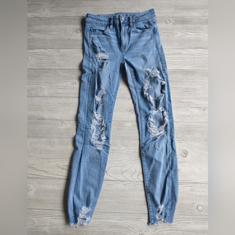 American Eagle High Rise Jegging Distressed Skinny Jeans Ladies Size 2